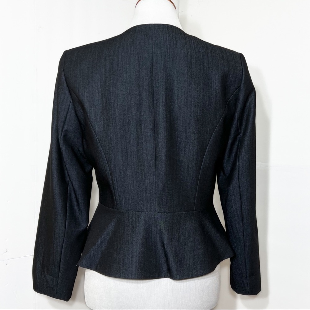 SOLD-Calvin Klein Peplum Zippered Indigo Blue Denim Long Sleeve Blazer Jacket - Picture 3 of 7